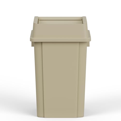 19 Gallon Beige Square Commercial Trash | Garbage Can with Lid - Office, Outdoor, Restaurant, School, Kitchen