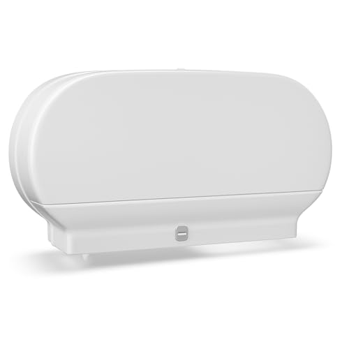 Double Roll Jumbo Toilet Paper Dispenser, White, Surface Mount, 9" Roll Capacity, 20" W x 11.5" H