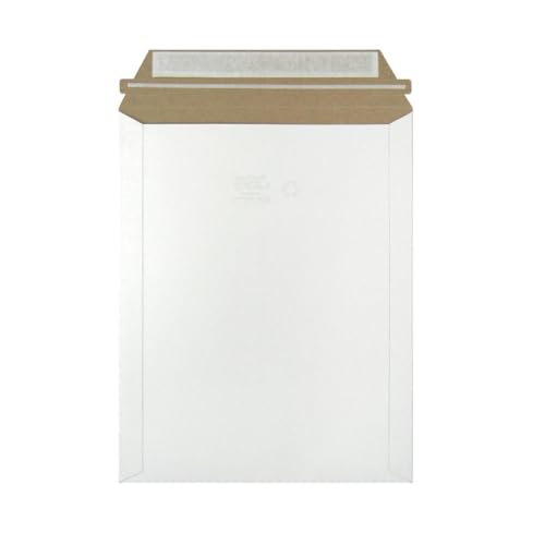 25 Pack 12.5x9.5 White Rigid Stay Flats Self-Seal Cardboard Envelope Mailers 12.5"x9.5"