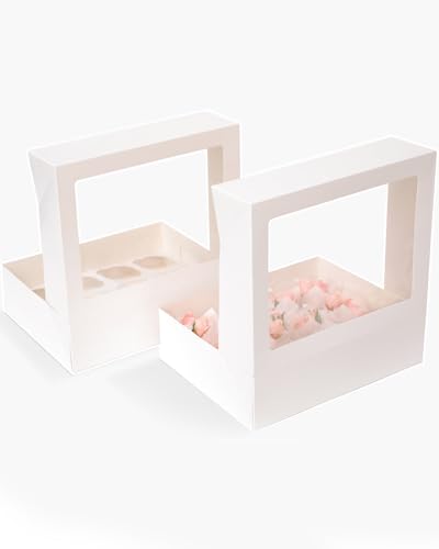 Bakepacker Auto-pop Up Cupcake Boxes with Window White 40PCS 12 Count - color: White, 40