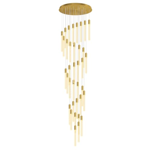 36-Light 200" High Ceiling Chandelier Long Spiral LED Dimmable Chandelier Modern Crystal Chandeliers for Staircase Foyer Entryway Living Room Gold - color: Gold, size: 36-Light