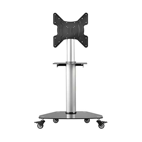 Tripp Lite Mobile Rolling TV Stand Cart with Mount for 32” – 55” Televisions, Elegant Glass Base and Shelf, Adjustable 50” – 62” Height, Durable Steel, 5-Year Warranty (DMCS3255SG62) - size: 32” – 55”, style: Black Glass Base