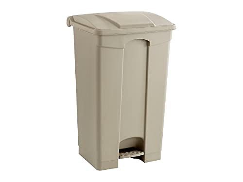 Safco Step On Plastic Trash Can with Foot Pedal, 23 Gallon Garbage Can for Kitchen, Indoor or Outdoor Use, Hands Free, Tan - color: Tan, size: 23 Gallon