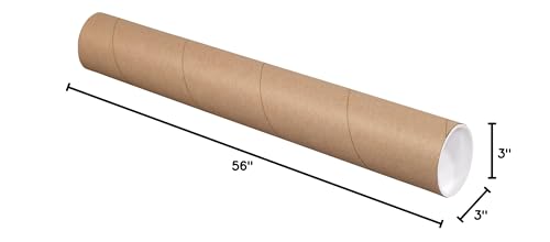 BOX USA Mailing Tubes, 3" W x 56" H, 24-Pack - Heavy-Duty Round Corrugated Tubes for Mailing and Storage of Blueprints, Artwork, Crafts, Posters, Long Art Holder - size: 3x56" 24-Pk