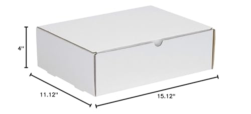 Box USA Mailer Boxes Medium 15 1/8"L x 11 1/8"W x 4"H 50-Pack - Corrugated Cardboard Box for Shipping, Moving, Mailing, Packing, Packaging and Storage - size: 15x11x4" 50-Pack White