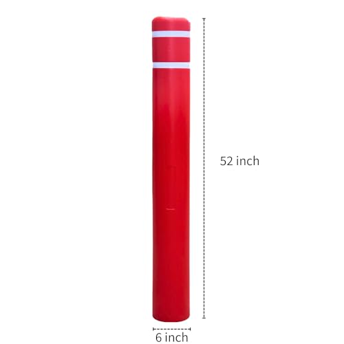 Durable Bollard Cover Heavy Duty Shell - Weather Resistant Anti-Collision - Universal Fit Parking Lot, Dock, Warehouse (Multiple Sizes & Colors Available) (52" H, Red, 6" Dia) - color: Red, size: 6"Dia, style: 52"H