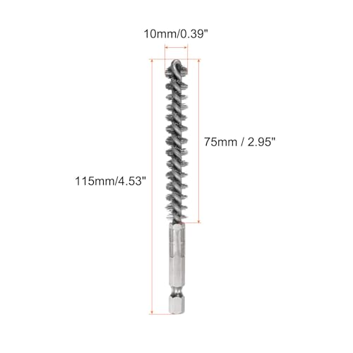 HARFINGTON 6Pcs 304 Stainless Steel Bore Brush 10mm Dia 4.5" Long Cleaning Twisted Wire Brush with Handle 1/4" Hex Shank for Tubes Ports Bearings, Silver - size: 10mm