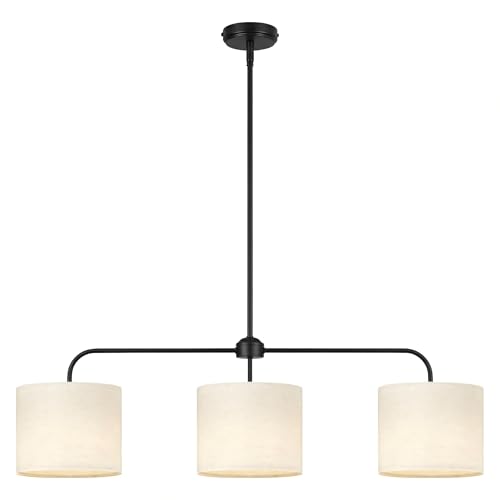 3-Light Black Linear Chandelier with Linen Beige Drum Shades, Modern Pendant Light Fixture for Kitchen Island, Dining Room, Living Room, Bedroom, E26 Base Compatible - color: 3 Light-Black