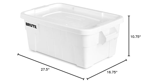 Rubbermaid Commercial Products BRUTE Tote Storage Container with Lid-included, 14-Gallon, White, Reusable Boxes for Moving/Storing in Garage/Basement/Attic/Jobsite/Truck/Camping - color: White