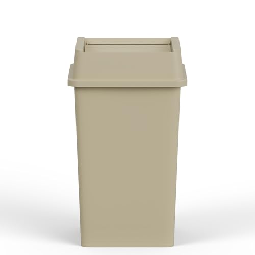 35 Gallon Beige Square Commercial Trash | Garbage Can with Lid - Office, Outdoor, Restaurant, School, Kitchen