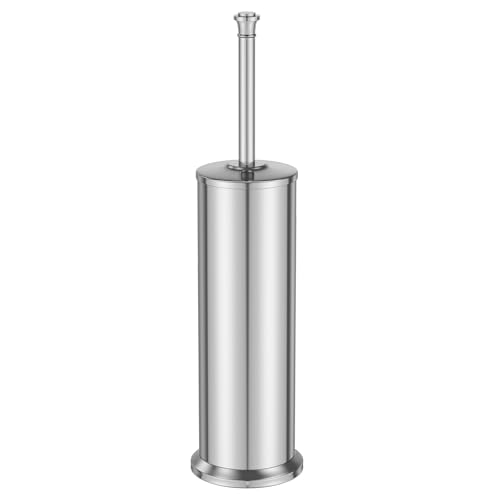 Silver Toilet Brush and Holder,Long Handled Gold Toilet Brush for Bathroom,Stainless Steel Heavy Duty Toilet Bowl Brush,Removable Inner Bowl,Deep Cleaning Dense Bristles Cleaner Brush -Space Saving - color: Silver