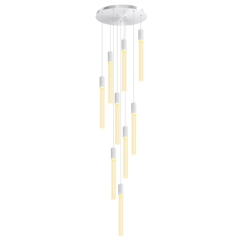 9-Light Silver High Ceiling Crystal Staircase Chandelier, Modern Spiral Raindrop Crystal Column Bubble Dimmable LED Cluster Hanging Chandeliers for Foyer Living Room Entrance - color: Silver, size: 9-Light