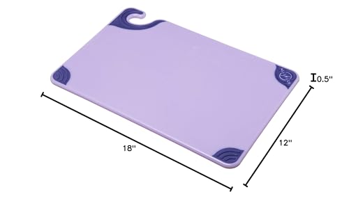 San Jamar Saf-T-Grip Plastic Cutting Board with Safety Hook, 12" x 18" x 0.5", Purple - color: Purple