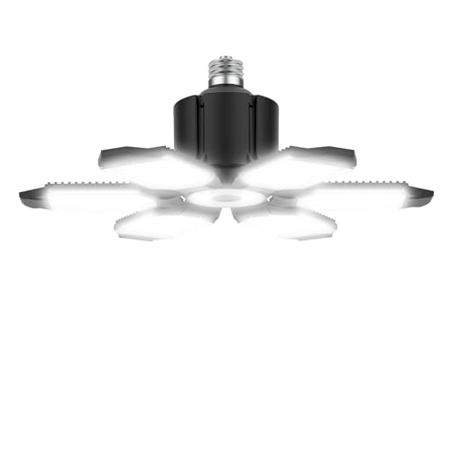 100W LED Garage Lights, 10000LM Super Bright Garage Light Bulb with 6 Deformable Panels, E26/E27 Screw in Shop Lights for Garage, Ceiling LED Lighting for Workshop, Basement, Barn - size: Standard Manual Switch