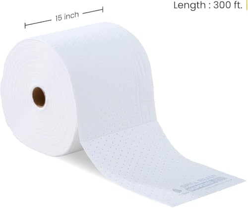 (4 Rolls) Oil Absorbent Pads Roll 15" x 300' - Hydrophobic Absorbent Mat, Absorbs Up to 40 gal. per roll - Perforated Sorbent Mat Roll for Oil & Fuel Spills, Oil Absorbing Sheets - White - color: 15" x 300' Standard Roll, size: 4