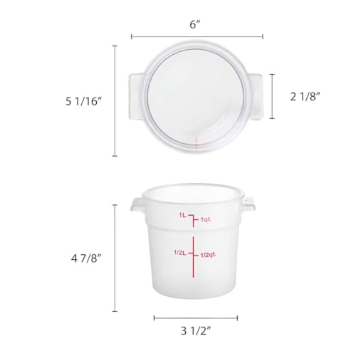 TrueCraftware- 1 Quart Round Food Storage Container Translucent Polypropylene- Commercial Reusable Food Container Canister with Measurement Markings for Meal Prep Pantry Kitchen - color: 1 Quart