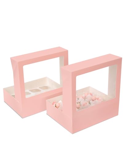 Bakepacker Auto-pop Up Cupcake Boxes with Window Pink 40PCS 12 Count - color: Pink, 40