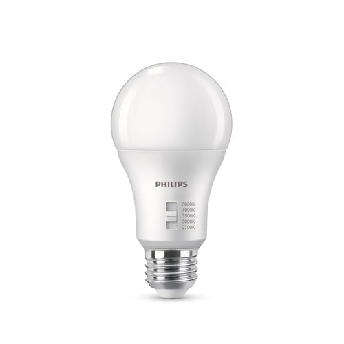 PHILIPS LED 75W A19 Light Bulbs 4-Pack Selectable White Multi-CCT 1100 Lumen (11W = 75W) Dimmable Frosted Flicker-Free Light Bulbs
