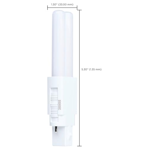 Satco 3 Watt PLS LED Light Bulb, Selectable 2700 3000 3500 4000 5000 Kelvin, G23 2 Pin Base, Type A B Omni, 120-277 Volt, 410 Lumens Commercial CFL Replacement, S29880 (2 Pack)