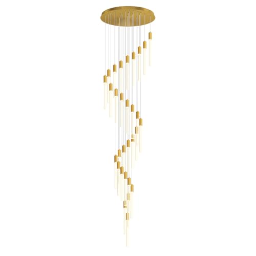 30-Light High Ceiling Chandeliers Large Crystal Column Chandelier Long Spiral LED Dimmable Chandeliers for Foyer Living Room Staircaes Entrance Gold D28in x H177in - color: Gold, size: 30-Light