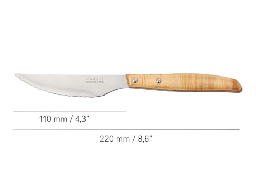 Arcos Table Knives - Steak Knife Table Knife - Blade Nitrum Stainless Steel 4" - Cut meat effortlessly thanks to its pearly edge - Powerful serrated blade - Handle Pack Wood Brown color