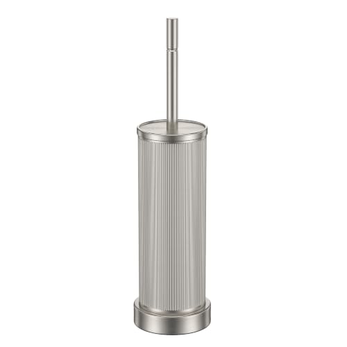 Metal Vertical Grain Toilet Bowl Brush and Holder Set Scrubber Nickel - color: Nickel