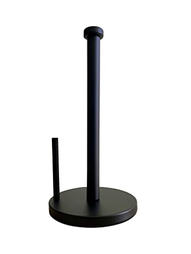 Black Paper Towel Holder Countertop - Weighted Stainless Steel Paper Towel Stand with Non-Slip Base & One-Hand Tear Design for Kitchen, Fits Standard & Jumbo Rolls