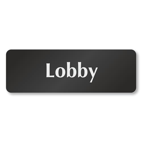 SmartSign Lobby Door Sign, 2" x 6", 20 mil Thick Anodized Aluminum Material, Strong Adhesive Backing, Waterproof, Sealed Legend, Black and Silver, Pack of 1, USA Made - color: White