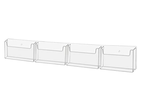 Marketing Holders Postcard Holder 4 Pocket Clear Acrylic Wall Rack with Hanging Hardware Holds 6" x 4" Printed Material Recipe Index Cards Mail Bin Recipe Notepads Messages Distribution - size: 26"W x 4.25"H x 1.75"D