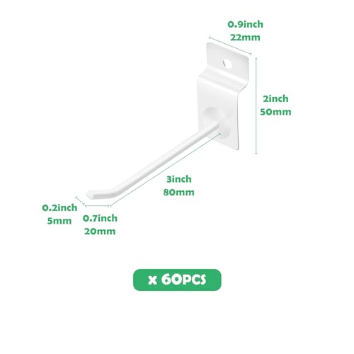 60Pcs 4 Inches Slatwall Hooks Assortment Set, Heavy Duty Metal Panel Display Slat Wall Hooks, Pegboard Gridwall Display Hangers for Garage Shop Retail Exhibition Organization (White) - color: White, size: 4 Inches