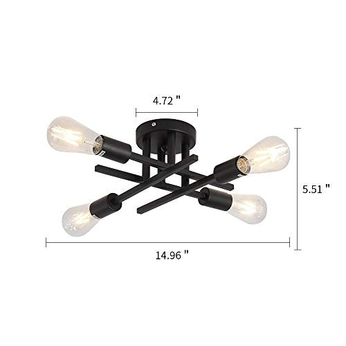 ZGLAOJT Semi Flush Mount 4 Light Ceiling Light Matte Black with E26 Base Modern Chandelier for Farmhouse Kitchen Dining Room Bedroom Study Living Room. - color: Black, size: 4-Light
