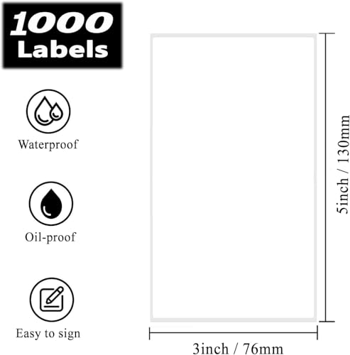 5" x 3" Thermal Labels, Fanfold Shipping Labels with Permanent Adhesive, White Printable Label Stickers for Barcodes, Addresses, Compatible with Zebra, Rollo Thermal Printer (5" x 3" - 1000PCS) - style: 5" x 3" - 1000PCS
