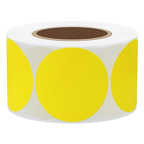 Hybsk 2 inch Circle Color Direct Thermal Stickers Shipping Labels for Barcodes,Name Tag,DIY Logo Design,QR Code,Inventory– Compatible with Zebra,Rollo,Munbyn,and More-750 pcs (2 inch,Yellow) - color: Yellow, size: 2"