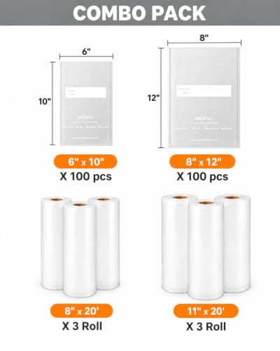 Wevac Vacuum Sealer Bags, Multiple Sizes, 200Pack Precut Bags, 6 Vac Rolls - size: Family Pack Max - 200 precut & 6 rolls