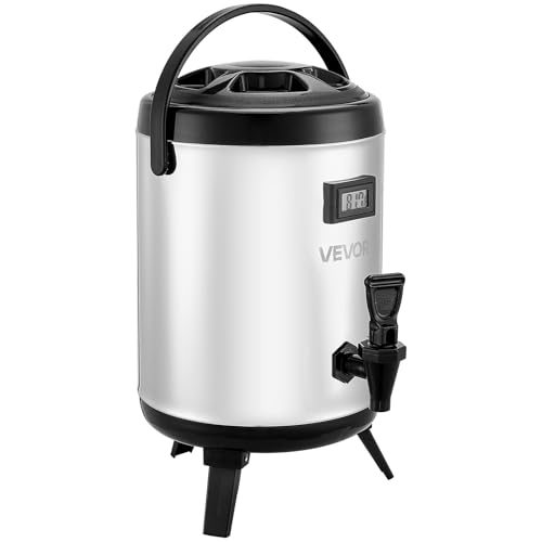 VEVOR Insulated Beverage Dispenser, 1.5 Gal/6L Stainless Steel Thermal Drink Server with Spigot & Temp Display, Suitable for Hot and Cold Drinks, for Tea Coffee Water in Cafes & Restaurants, Silver - size: 1.5 Gal (1 Pack)