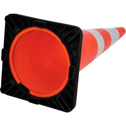Global Industrial 36" Traffic Cone with High Intensity Reflective Tape, Orange Cone with Black Base, 10 lbs, for Roads, Warehouses, Garages, Parking Lots, and More