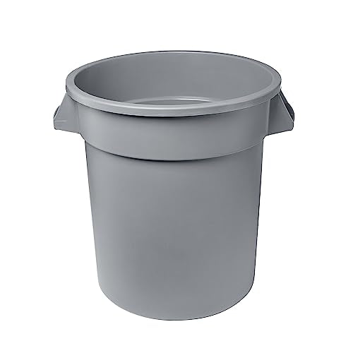32 Gallon Gray Round Commercial Trash Can, Food Safe, NSF Standard 2, Heavy-Duty Handles, Seamless Resin Construction, Easy to Clean - color: Gray, size: 32 Gallon