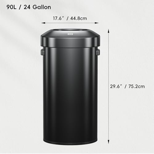 EKO Urban 24 Gallon Round Black Stainless Steel Open Top Waste Bin, Tall Commercial Trash Can for Indoor/Outdoor, Extra Large Metal Garbage Bin for Office, Restaurant, Restroom, 90L - color: Matte Black, size: 90 Liter, Round