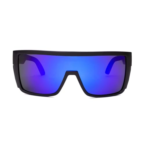 Polarized Safety Sunglasses, UV400 Protection, ANSI Z87.1 Wraparound Protective Eyewear - color: Matte Black Blue Mirror