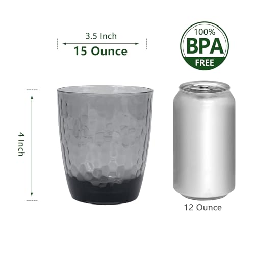 15-Ounce Plastic Tumblers (Set of 6), Reusable Plastic Mugs, BPA-Free Acrylic to Drink Mugs, Shatter Resistant, Textured Interior, Dishwasher Safe (Grey, 15 Ounce) - color: Gray, size: 15 Ounce