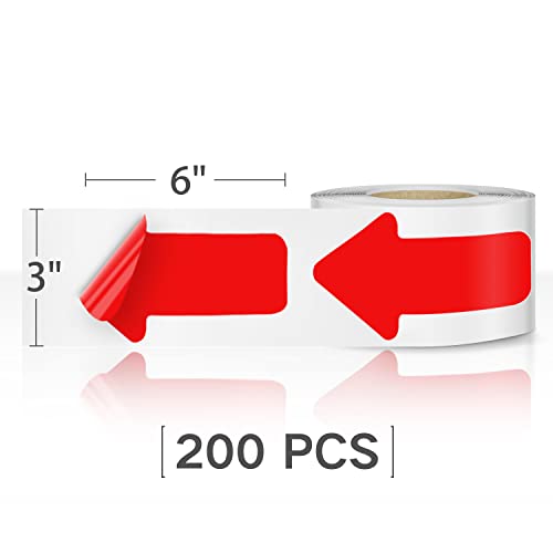 EVQ Red Arrow Floor Sticker Tape 3 x 6 Inch Directional Vinyl 200 PCS - color: Red, size: 3"×6"