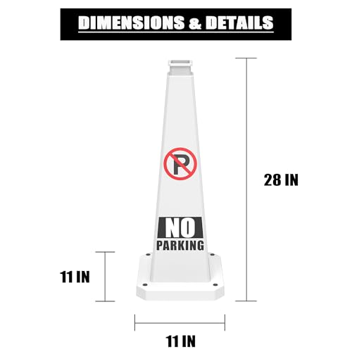 28" White Safety Cones 6-Pack with Rubber Base - color: White, size: 28"