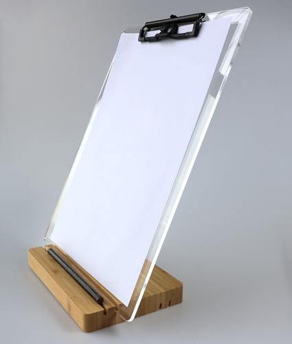 Clipboard with Stand,Clear Acrylic Freestanding Clipboard with Pen Holder,Sign Holder,Document Typing Paper Stand,Menu Display Board,Receipt Holder (8.5"×11") - style: 8.5"×11"