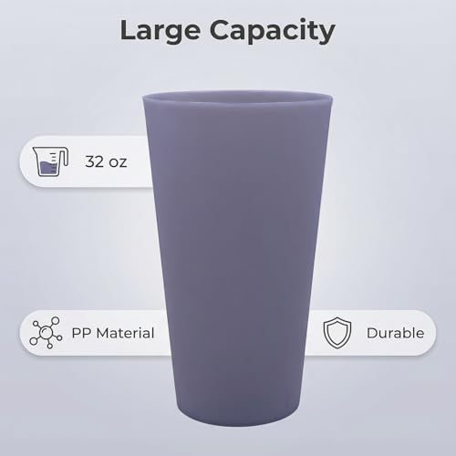 32 oz Plastic Cups Large Reusable set 8, Plastic Tumbler Grey Tone - color: Grey Tone