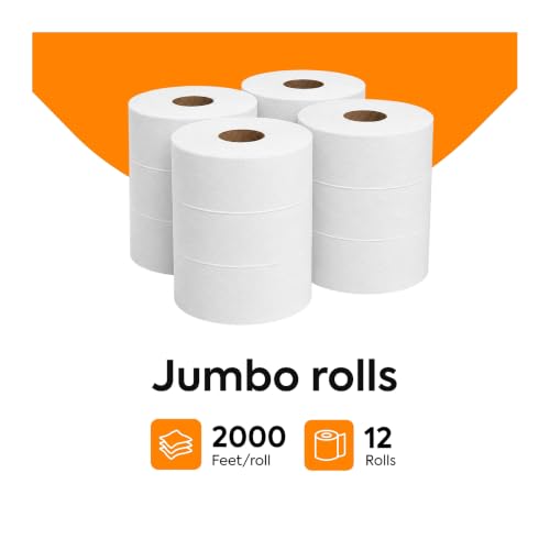 Coastwide Professional Jumbo Toilet Paper, 1-Ply, White, 12 Rolls - size: 12 Count (Pack of 1), style: 2,000 ft.