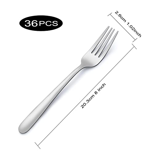 Pleafind 36-Piece Dinner Forks Set (8 inch), Stainless Steel Forks Silverware, Mirror Polished Fork Set, Small Forks for Home, Kitchen, Restaurant, Dishwasher Safe - color: Light Silver