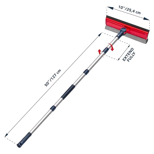 DSV Standard Professional Window Squeegee | 2-in-1 Window Cleaner Sponge and 10" Soft Rubber Strip with Extension Pole 50 Inch & 127 cm | Adjustable to Clean from Multiple Angles (Pack of 2) - size: Window Squeegee (Pack of 2)