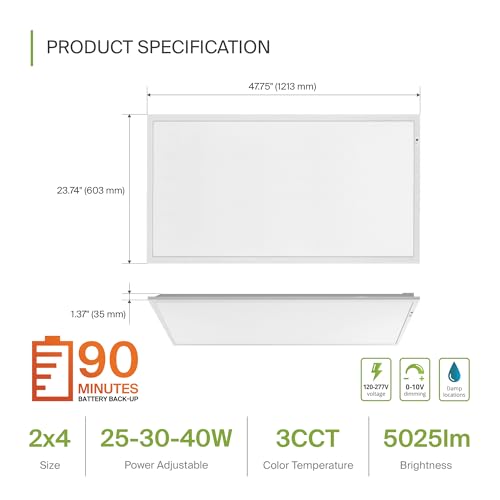 ASD 2x4 LED Flat Panel Light, Emergency Battery Backup UL DLC 2 Pack - color: 2x4, size: 2 Pack