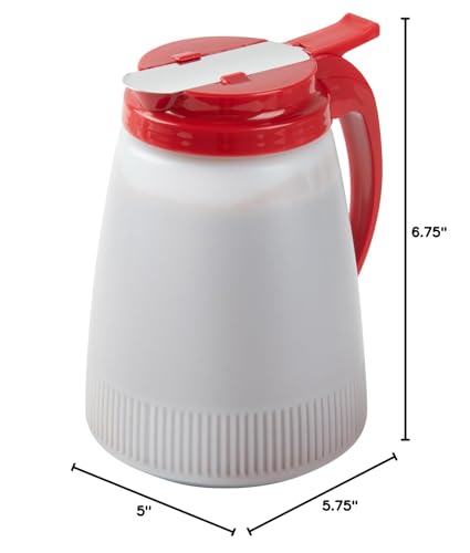 Restaurantware-Chef 101 48 Ounce All Purpose Syrup Dispensers, 10 Honey Dispensers - Red Top, Stainless Steel Slide Cover, Plastic Pancake Syrup Bottle, Perfect For Diners, Restaurants, Home - color: Red, size: 48 Ounces, style: 10 Count