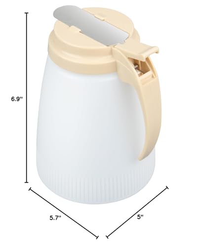 Restaurantware-Chef 101 48 Ounce All Purpose Syrup Dispenser, 1 Honey Dispenser - Beige Top, Stainless Steel Slide Cover, Plastic Pancake Syrup Bottle, Perfect For Diners, Restaurants, Home - color: Beige, size: 48 Ounces, style: 1 Count